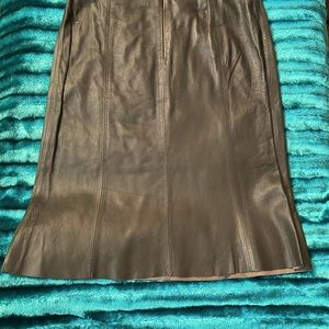 Sigrid Olsen Olive Green Leather Pencil Skirt